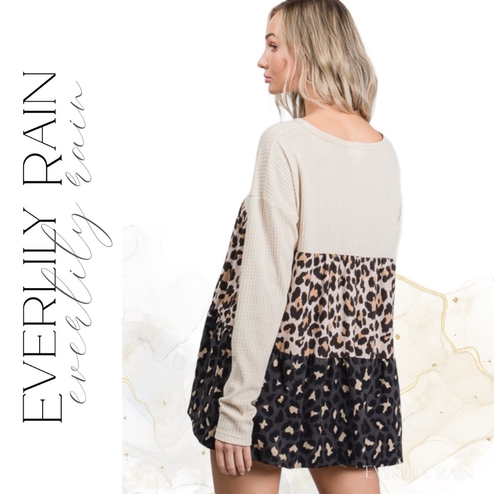 💞 Soft Waffle Knit Mixed Print Babydoll Top - Picture 11 of 15
